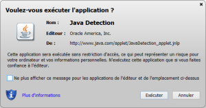 Message d'avertissement de Java qui est contourné par certaines attaques de plateformes d'exploit actuellement.